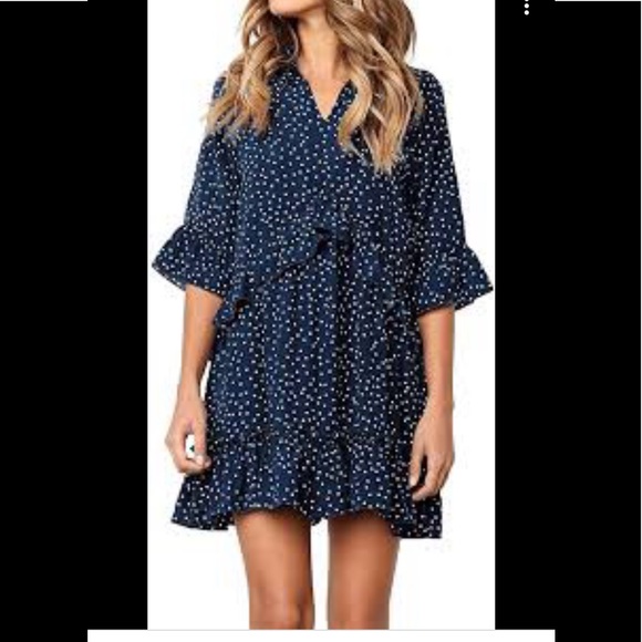 Source Unknown Dresses & Skirts - Navy Polkadot Ruffled Mini Dress Size Small